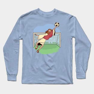 Jesus Saves // Funny Jesus Soccer Cartoon Long Sleeve T-Shirt